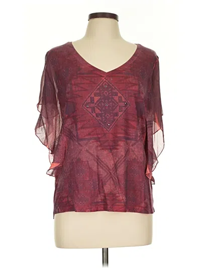 Pre-owned Ransom Short Sleeve Blouse In Burgundy