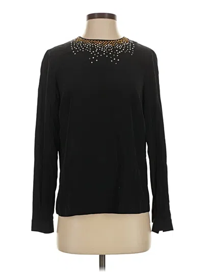 Pre-owned Raoul Long Sleeve Top Black Solid Pattern Crew Neck Tops