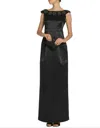 Raoul Satin Column Embellished Long Dress In Black In Black