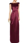 Raoul Satin Column Embellished Long Dress In Burgundy In White