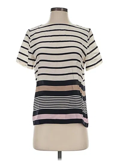 Raoul Short Sleeve Top Ivory Stripes Pattern Mock Neckline Tops