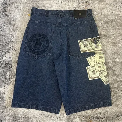 Pre-owned Rap Tees X Vintage Crazy Vintage Y2k Makaveli Baggy 2pac Money Shorts In Navy