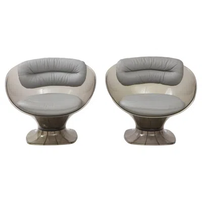 Pre-owned Raphael Furniture 1960s Modern Acrylic Lounge Chairs By , Grey Cushions In Gray