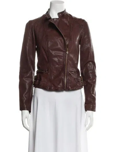 Pre-owned Raphael Young Leather Biker Jacket In Brown