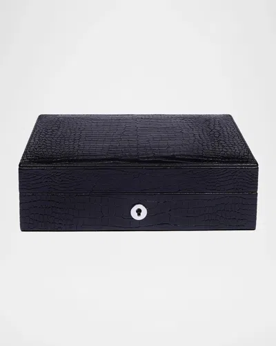 Rapport Brompton Small Croc-embossed Leather Humidor In Black