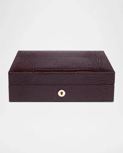 Rapport Brompton Small Croc-embossed Leather Humidor In Brown