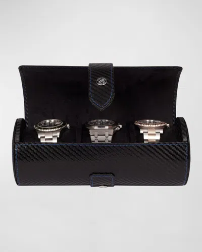 Rapport Carbon Silver Three Watch Roll In Black