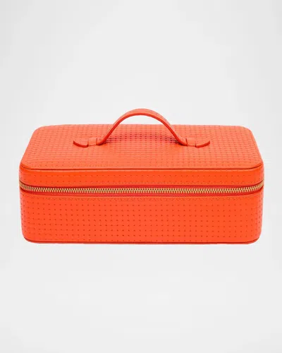 Rapport Charlotte Basketweave-embossed Leather Jewelry Case In Orange
