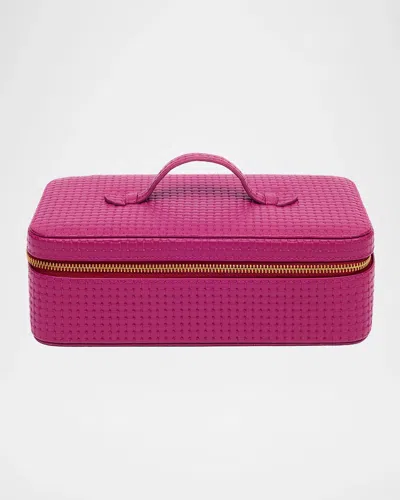 Rapport Charlotte Basketweave-embossed Leather Jewelry Case In Pink