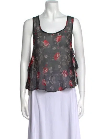 Pre-owned Rapsodia Floral Print Scoop Neck Top In Black