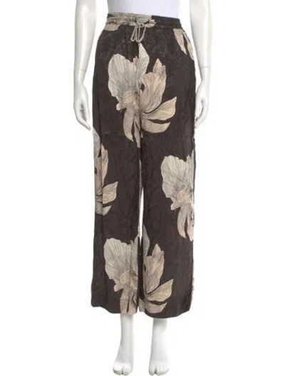 Pre-owned Rapsodia Floral Print Wide Leg Pants In Brown