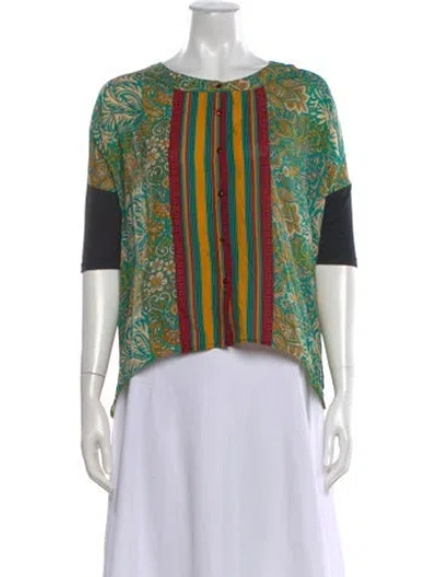 Pre-owned Rapsodia Patterned Crew Neck Blouse In Green