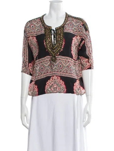Pre-owned Rapsodia Patterned Tie Neck Blouse In Multi