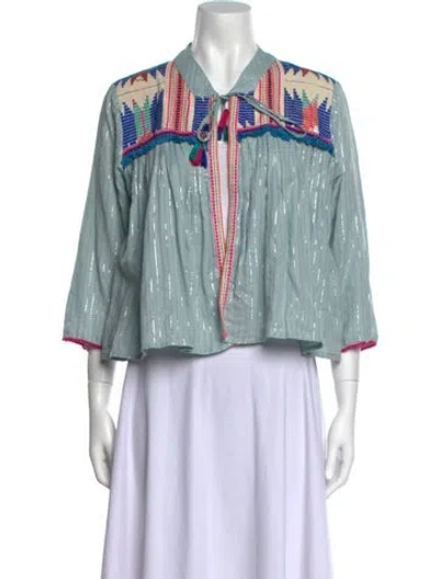 Pre-owned Rapsodia Striped Three-quarter Sleeve Blouse In Blue