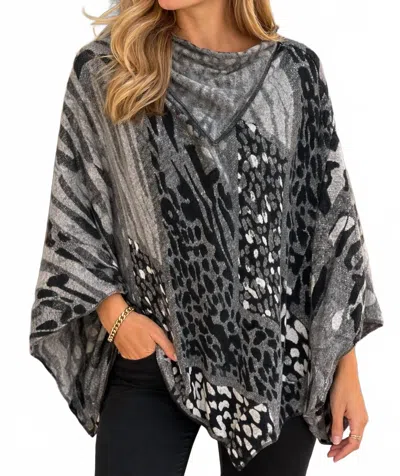 Rapti Fashion Animal Print Cashmere Poncho In Grey-black In Multi