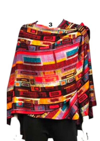 Rapti Fashion Woven Unique Cashmere Cape In Red Mosaic In Multi