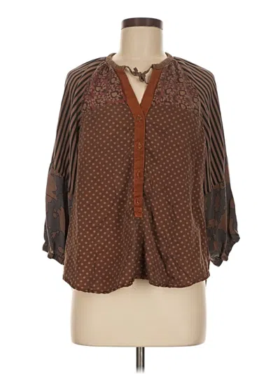 Pre-owned Raquel Allegra 3/4 Sleeve Blouse In Brown