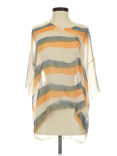 Raquel Allegra 3/4 Sleeve Silk Top Orange Stripes Pattern One Shoulder Neckline Tops In Multi