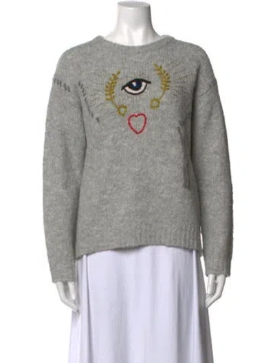 Pre-owned Raquel Allegra Alpaca Graphic Print Sweater In Grey