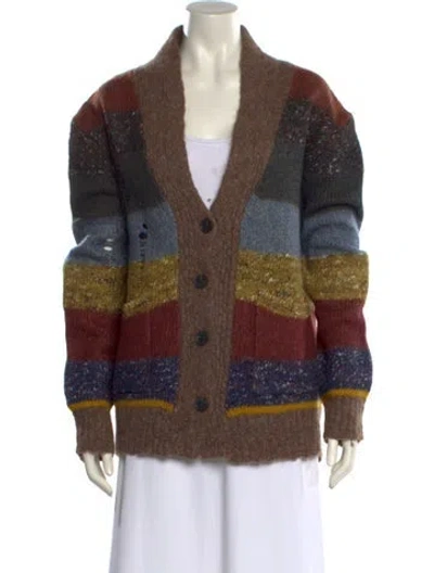 Pre-owned Raquel Allegra Alpaca Striped Sweater In Brown