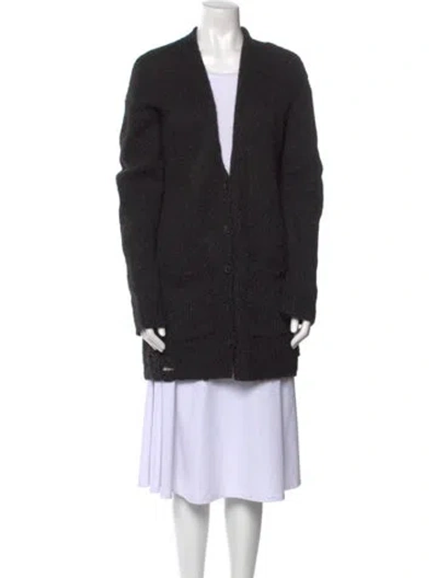 Pre-owned Raquel Allegra Alpaca V-neck Sweater In Black