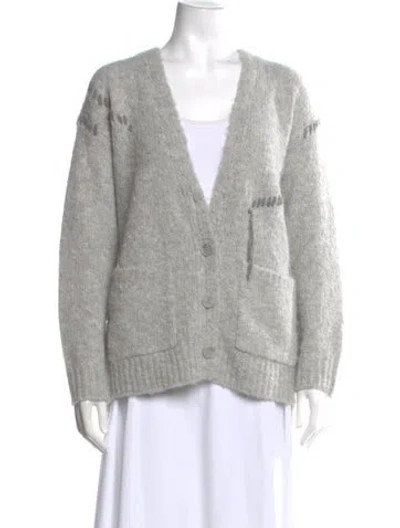 Pre-owned Raquel Allegra Alpaca V-neck Sweater In Gray