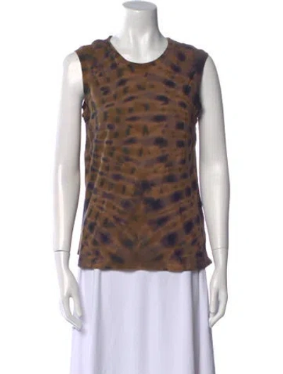 Pre-owned Raquel Allegra Animal Print Crew Neck Top In Brown