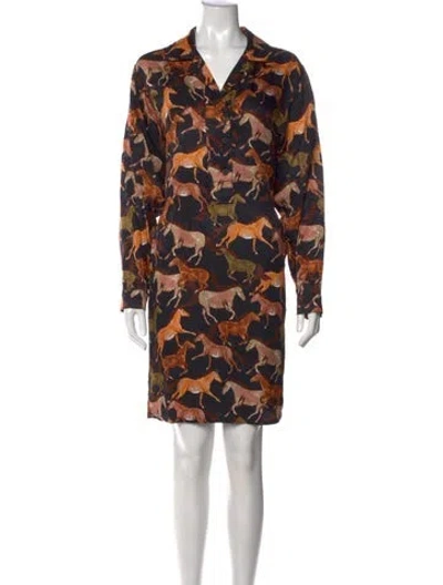 Pre-owned Raquel Allegra Animal Print Knee-length Dress In Black