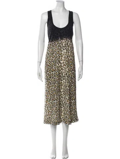 Pre-owned Raquel Allegra Animal Print Midi Length Dress In Neutrals