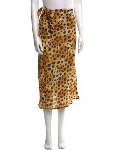 Pre-owned Raquel Allegra Animal Print Midi Length Skirt In Gold
