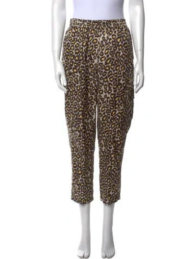 Pre-owned Raquel Allegra Animal Print Straight Leg Pants In Brown