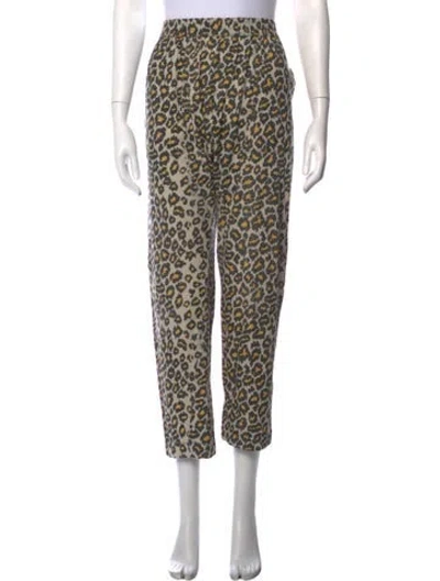 Pre-owned Raquel Allegra Animal Print Straight Leg Pants In Neutrals