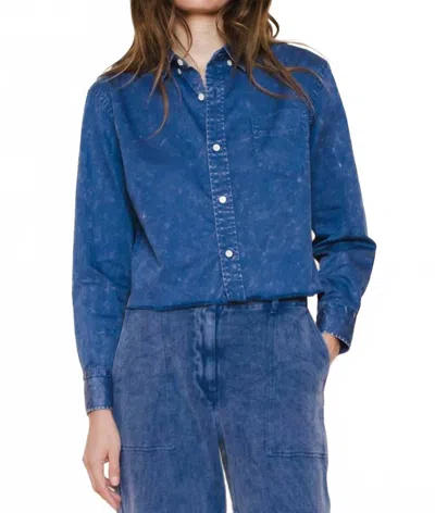 Raquel Allegra Artist Denim Crop Shirt In Indigo Wash In Blue