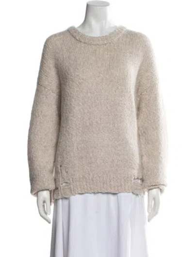 Pre-owned Raquel Allegra Baby Alpaca Crew Neck Sweater In Neutrals
