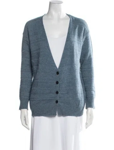 Pre-owned Raquel Allegra Baby Alpaca V-neck Sweater In Blue