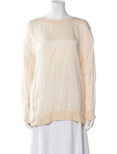 Pre-owned Raquel Allegra Bateau Neckline Long Sleeve Blouse In Neutral