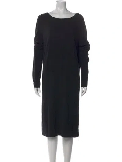 Pre-owned Raquel Allegra Bateau Neckline Midi Length Dress In Black