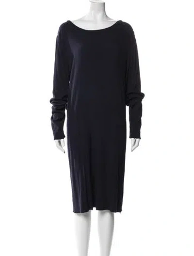 Pre-owned Raquel Allegra Bateau Neckline Midi Length Dress In Blue