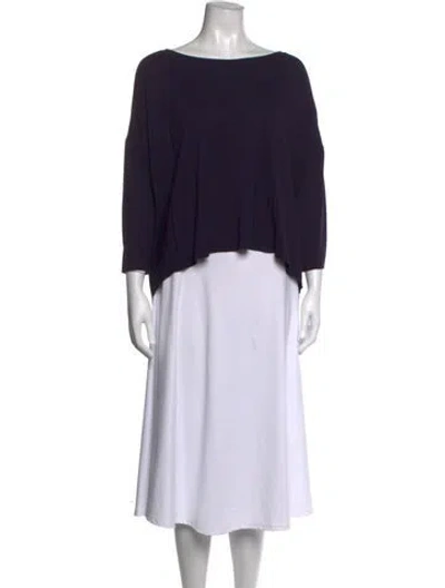 Pre-owned Raquel Allegra Bateau Neckline Three-quarter Sleeve Top In Blue