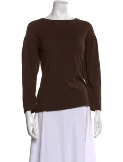 Pre-owned Raquel Allegra Bateau Neckline Three-quarter Sleeve Top In Brown