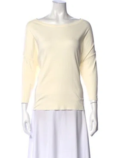 Pre-owned Raquel Allegra Bateau Neckline Three-quarter Sleeve Top In Neutral