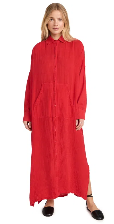 Raquel Allegra Caftan Shirt Dress Tomato