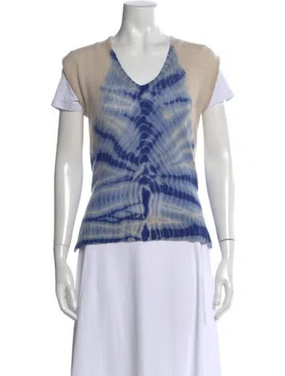 Pre-owned Raquel Allegra Cashmere Tie-dye Print Sweater In Blue