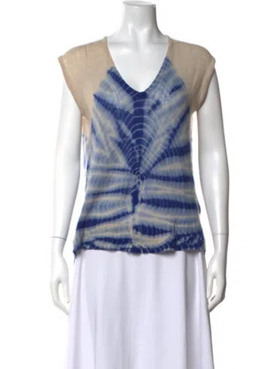 Pre-owned Raquel Allegra Cashmere Tie-dye Print Sweater In Blue