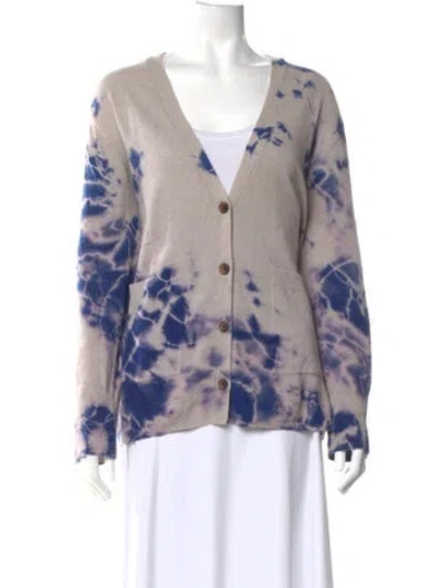Pre-owned Raquel Allegra Cashmere Tie-dye Print Sweater In Neutral