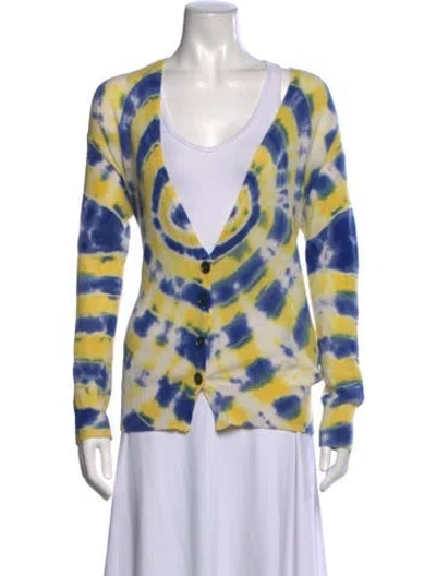 Pre-owned Raquel Allegra Cashmere Tie-dye Print Sweater In Yellow
