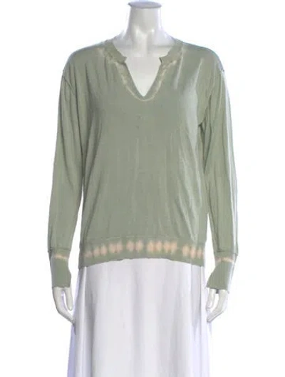 Pre-owned Raquel Allegra Cashmere Tie-dye Print Top In Green