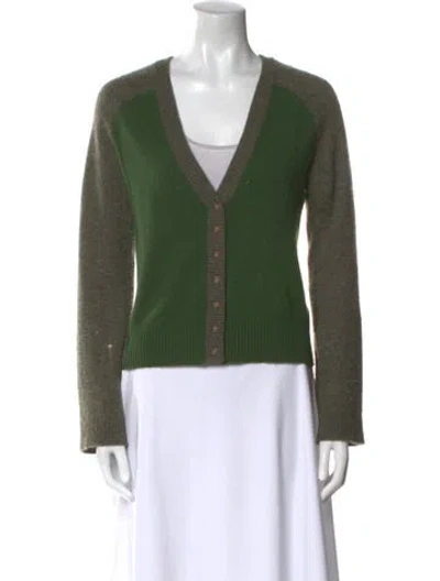 Pre-owned Raquel Allegra Cashmere V-neck Sweater In Green