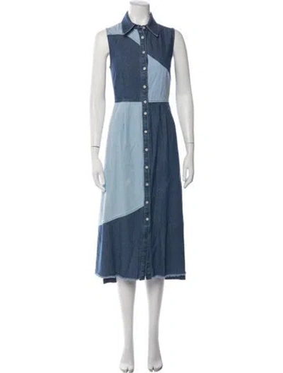 Pre-owned Raquel Allegra Colorblock Pattern Long Dress In Blue