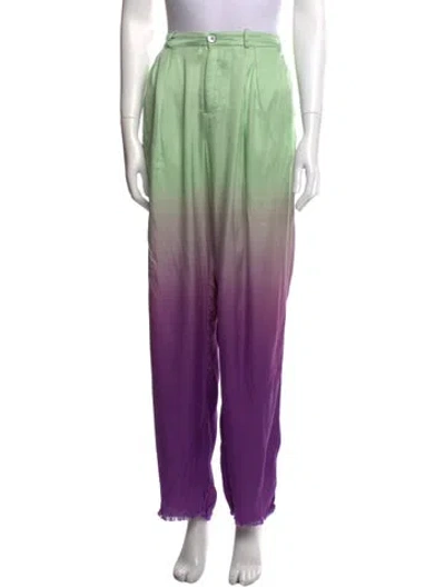 Pre-owned Raquel Allegra Colorblock Pattern Straight Leg Pants In Green